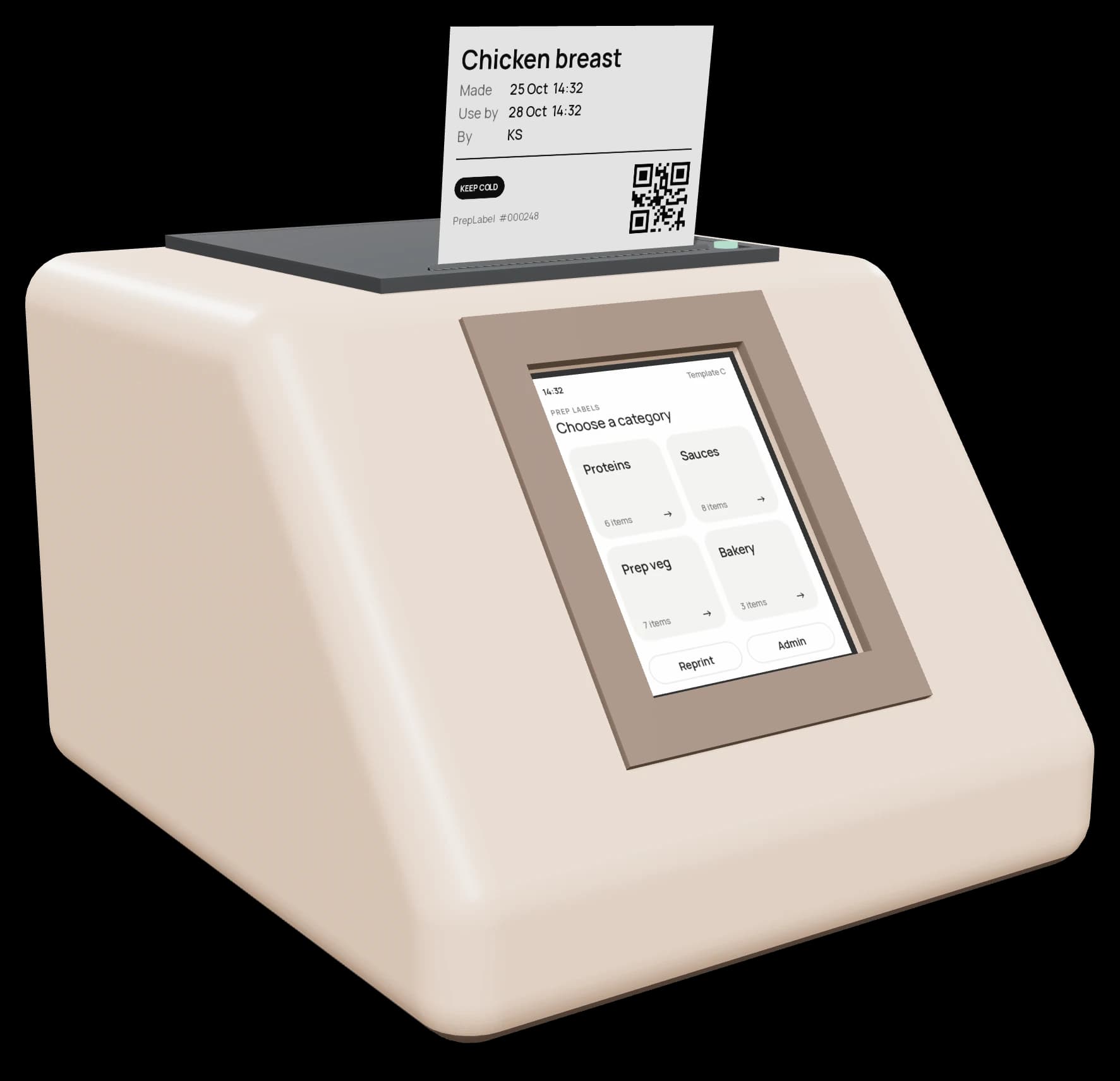 PrepLabel food label printer in clay