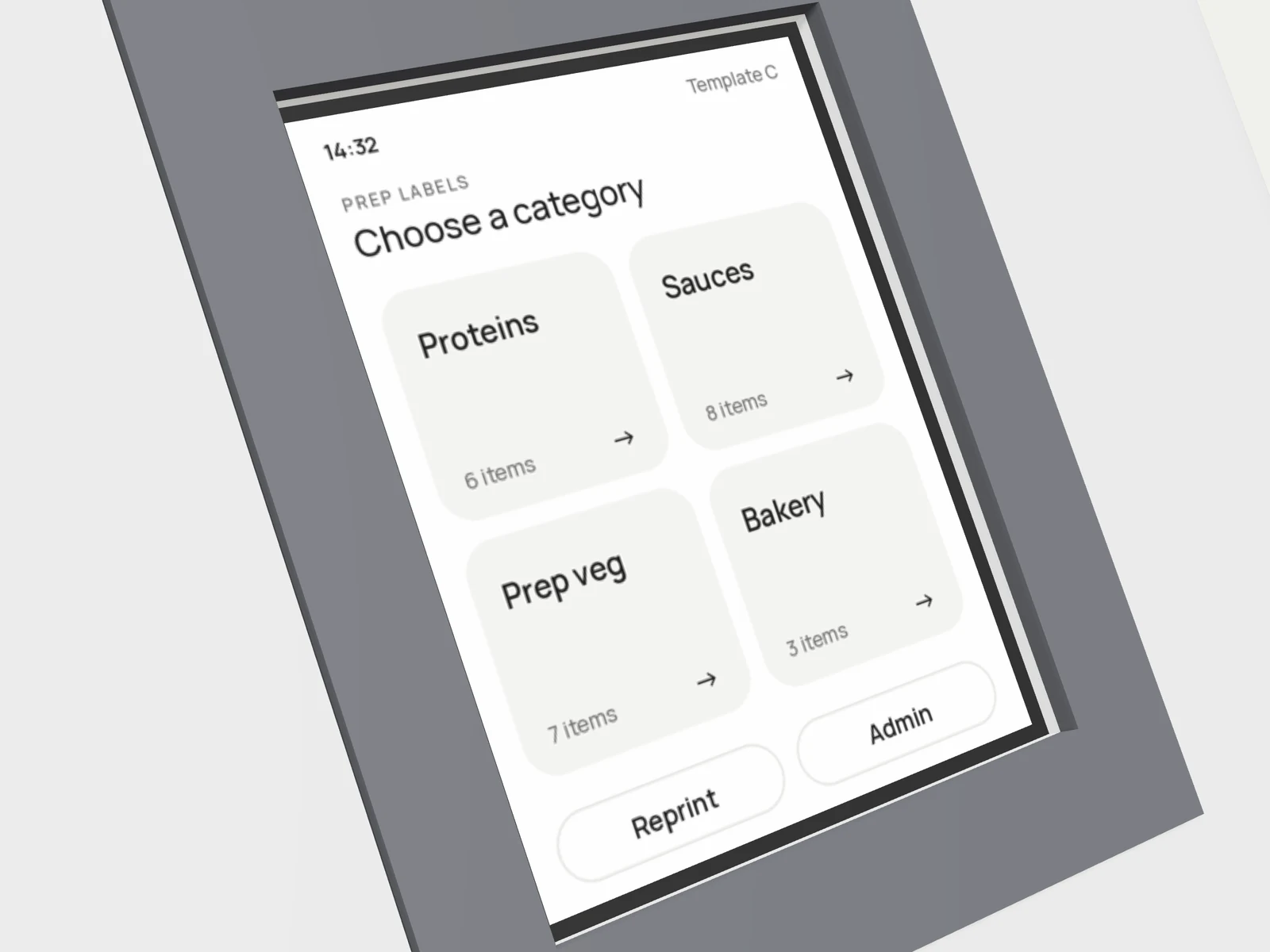 Close-up of the PrepLabel glove-friendly touchscreen